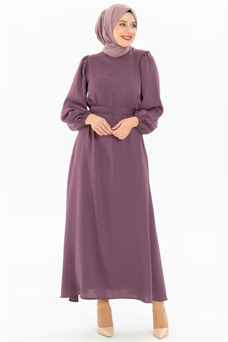 Beyza-Balloon Sleeve Lilac Modest Dress 3M5220