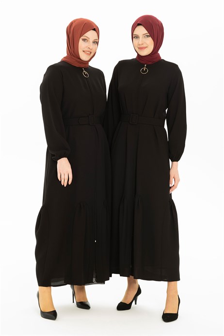 Shirring Detailed Black Abaya 3321