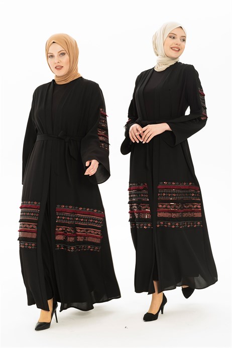 Ethnic Ornamented Black Abaya 3257