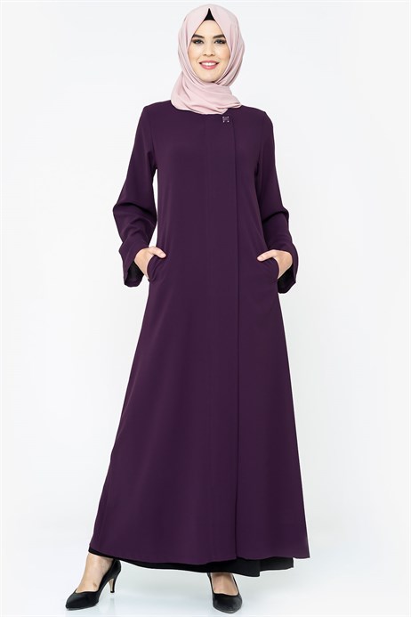 Beyza-Zippered Purple Abaya with Gripper