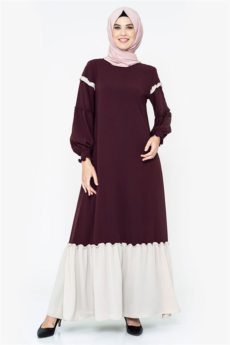 Beyza-Two-colored Damson Modest Dress