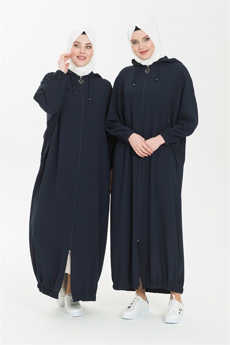 Hooded Navy Abaya with Bat Sleeve 3336