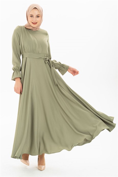 Beyza-Flared Sea Green Modest Dress 3M5214