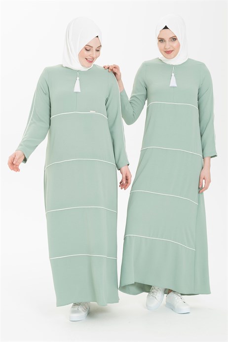 Fringe Detailed Mint Hijab Dress 5243