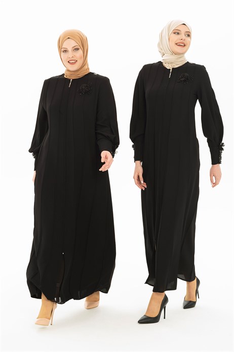 Black Abaya with Stylish Accessory 3320