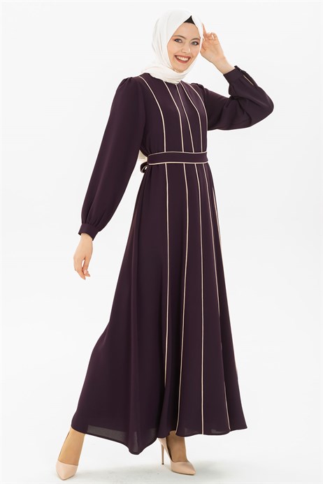 Beyza-Pipe Detailed Purple / Powder Modest Dress 3M5085