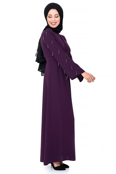 Beyza-Bead Inlaid Purple Modest Evening Dress