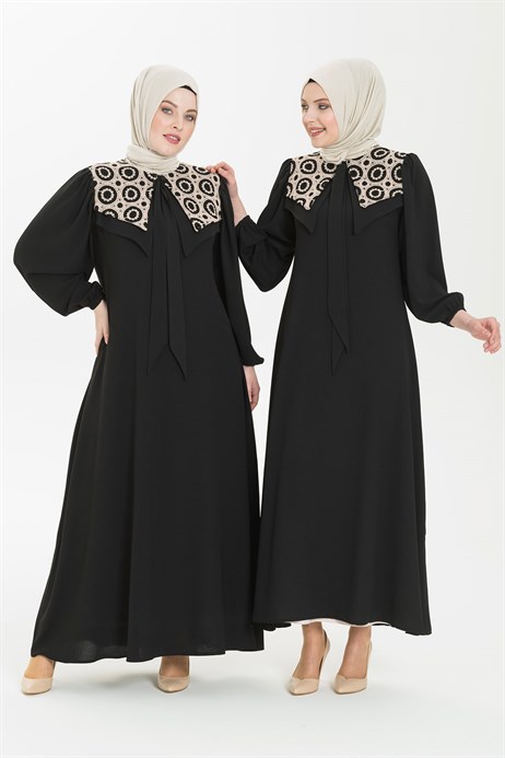Beyza-Çift Yakalı Siyah Tesettür Elbise 5226