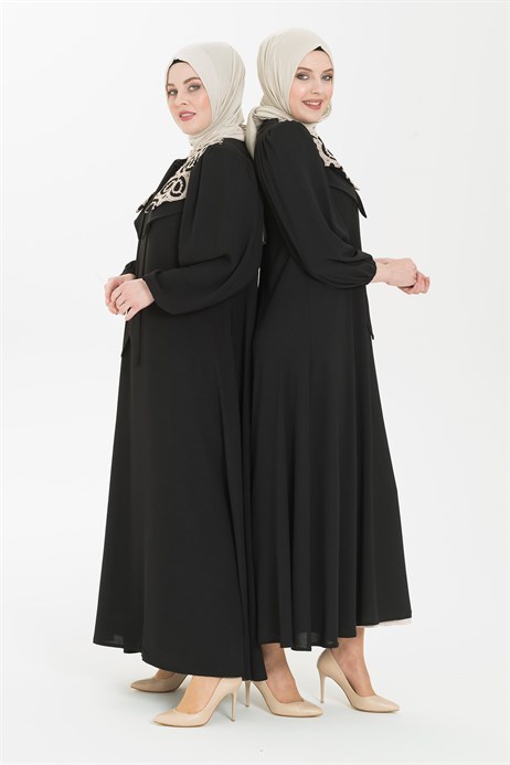 Beyza-Çift Yakalı Siyah Tesettür Elbise 5226