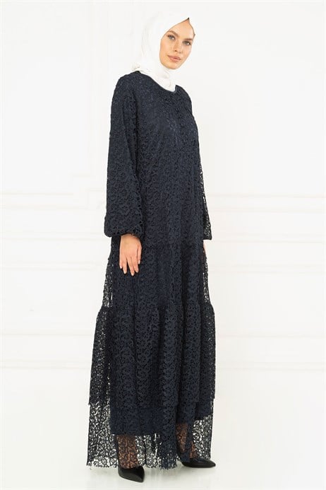 Beyza-Dantelli Astarlı Lacivert Elbise 5126