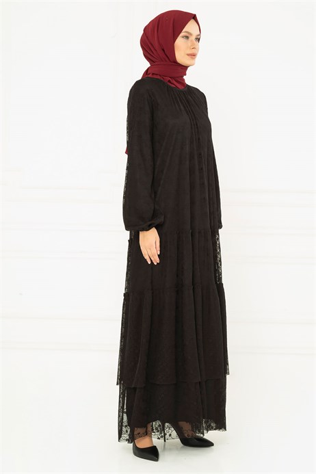 Beyza-Laced Lined Black Dress 3M5126