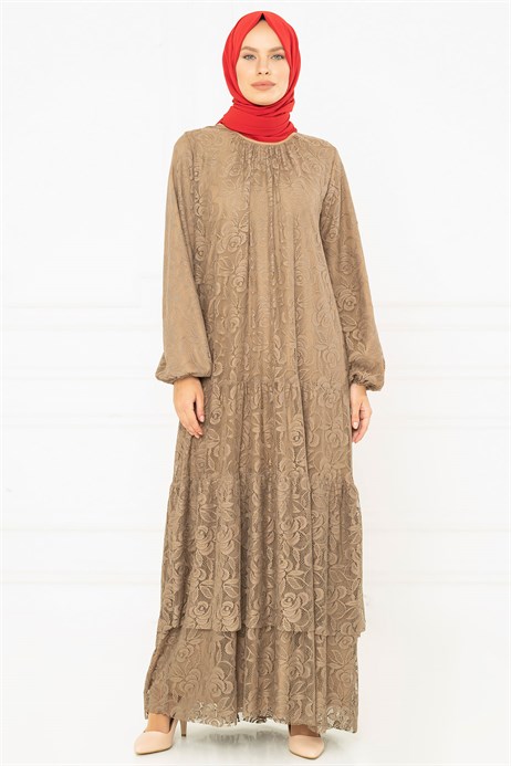 Beyza-Laced Lined Mink Dress 3M5126