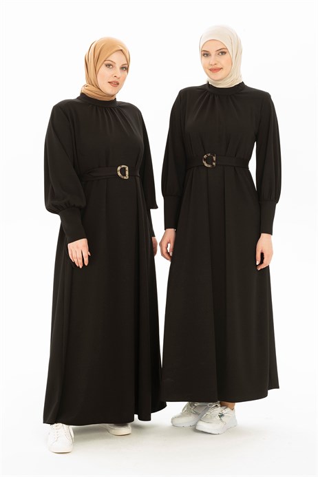 Diagonal Patterned Black Winter Hijab Dress 5224
