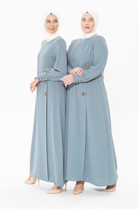 Beyza-Düğme Detaylı Mint Tesettür Elbise 5183
