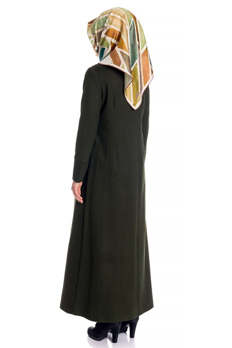 Beyza-Buttoned Belted Green Coat
