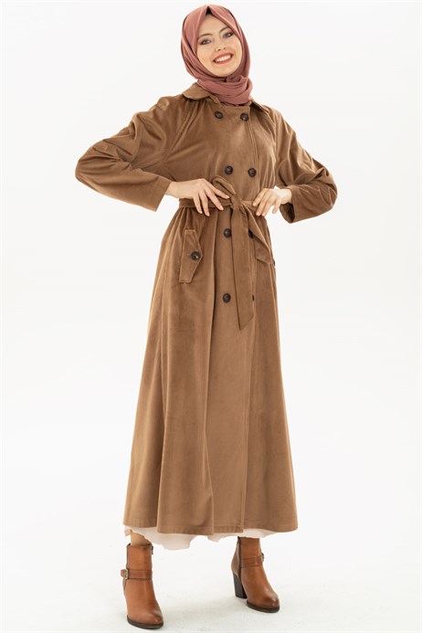 Beyza-Buttoned Mink Coat with Sash 3M3147