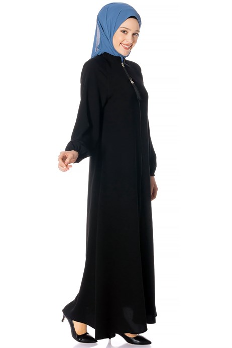 Beyza-Zippered Reglan Sleeve Black Abaya