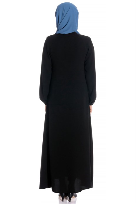 Beyza-Zippered Reglan Sleeve Black Abaya