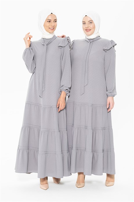 Ruffle Layered Grey Hijab Dress 5242