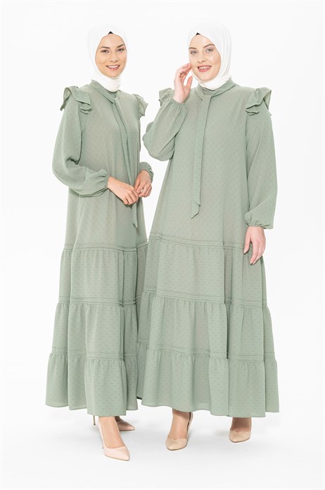 Beyza-Ruffle Layered Mint Hijab Dress 5242