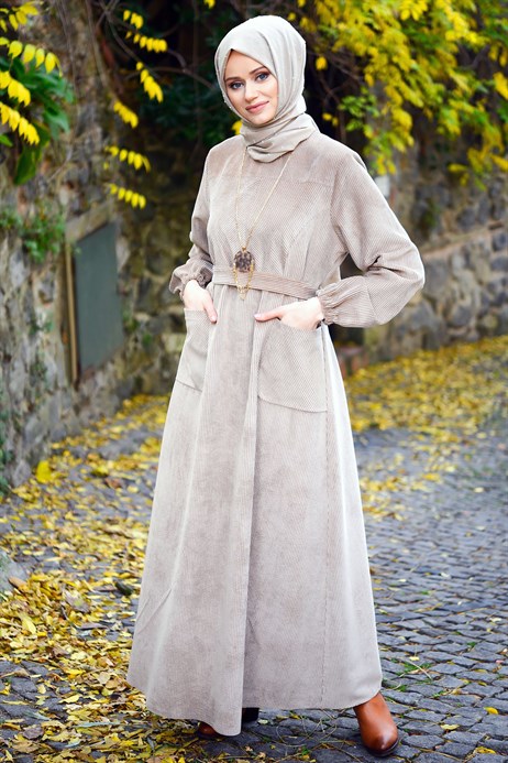 Beyza-Fitilli Kadife Vizon Kışlık Elbise 5107