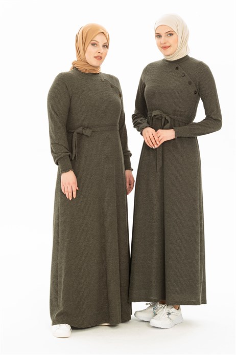 Corded, Knit Tricot Khaki Winter Hijab Dress 5223