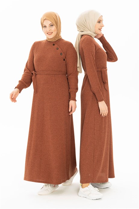 Beyza-Fitilli Triko Örme Kiremit Kışlık Elbise 3M5223