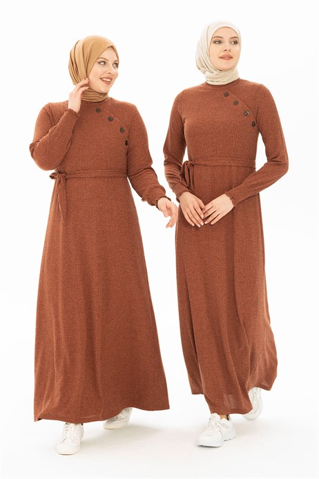 Beyza-Fitilli Triko Örme Kiremit Kışlık Elbise 3M5223