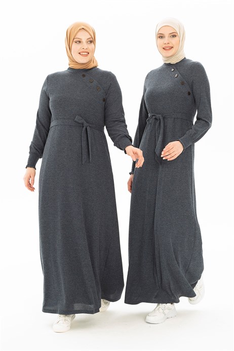 Corded, Knit Tricot Navy Blue Winter Hijab Dress 5223