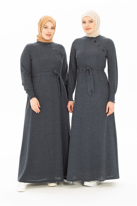 Beyza-Fitilli Triko Örme Lacivert Kışlık Elbise 3M5223
