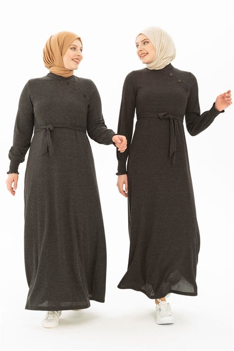 Corded, Knit Tricot Black Winter Hijab Dress 5223