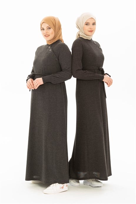 Beyza-Fitilli Triko Örme Siyah Kışlık Elbise 3M5223