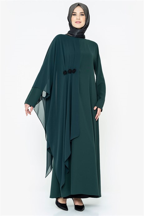 Beyza-Rose Detailed Khaki Modest Evening Dress