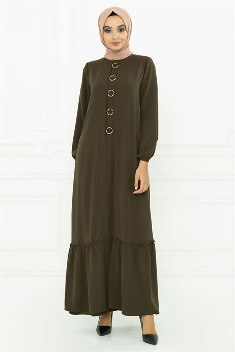 Hoop Detailed Khaki Modest Evening Dress 3M5139