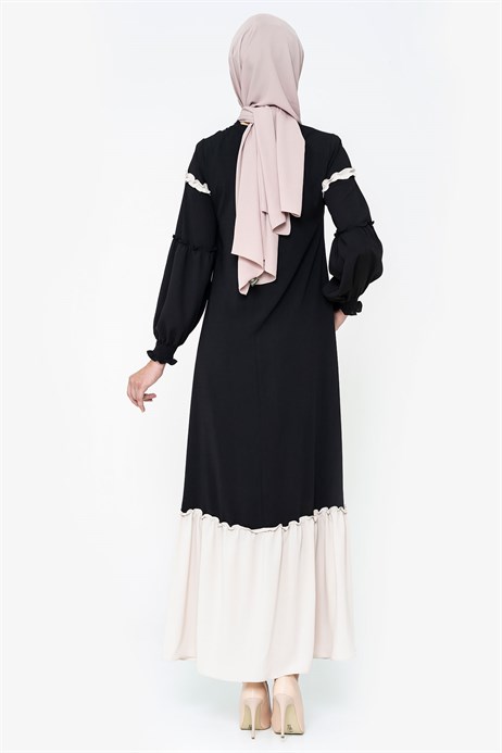 Beyza-İki Renkli Siyah Tesettür Elbise 5101