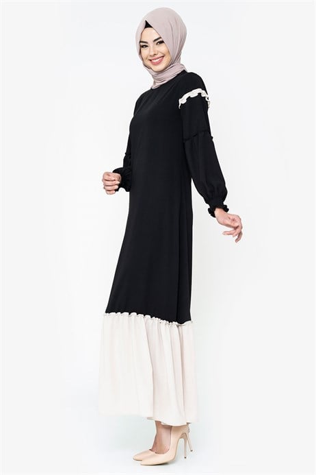Beyza-İki Renkli Siyah Tesettür Elbise 5101