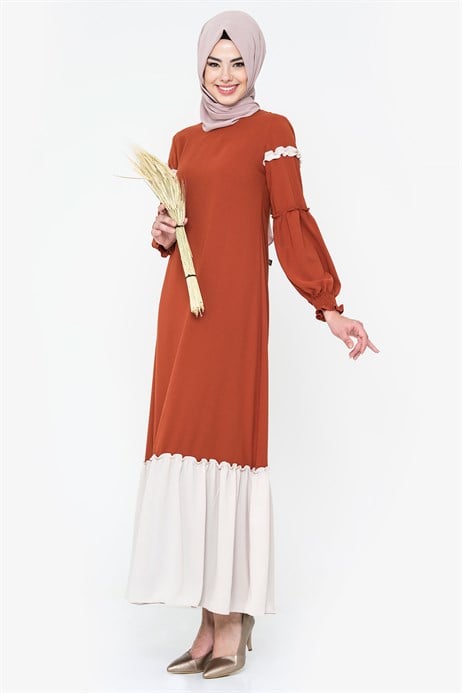 Beyza-Two-colored Cinnamon Modest Dress