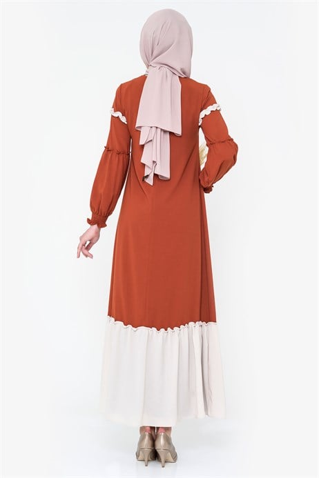 Beyza-Two-colored Cinnamon Modest Dress