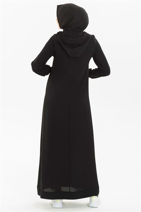 Beyza-Kapüşonlu Siyah Spor Tesettür Elbise 5219