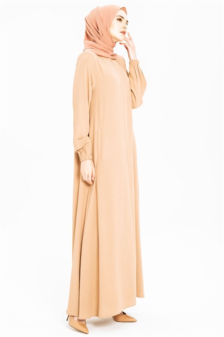 Beyza-Linen Texture Plain Beige Dress 3M5203