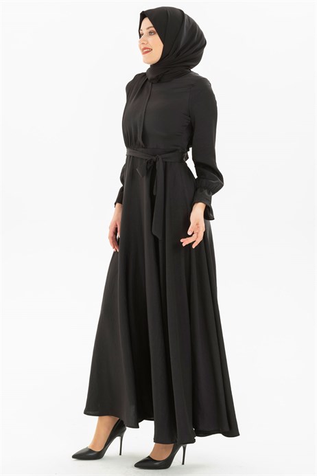 Beyza-Kloş Siyah Tesettür Elbise 5214