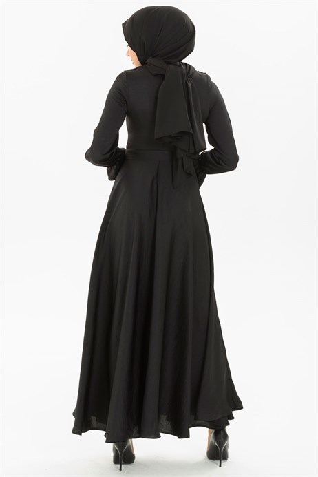 Beyza-Kloş Siyah Tesettür Elbise 5214