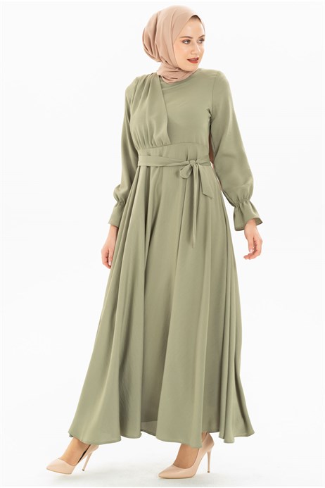 Beyza-Flared Sea Green Modest Dress 3M5214