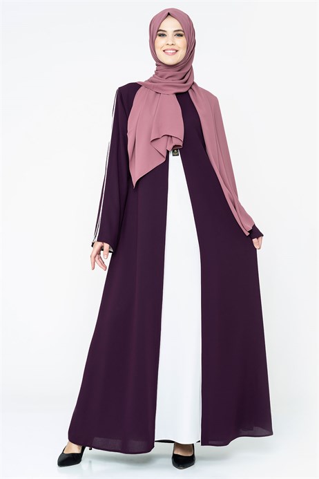 Beyza-Purple Modest Evening Dress with Cream Inner Dress