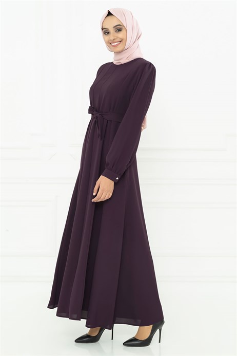 Beyza-Cooped Damson Modest Dress 3M5063