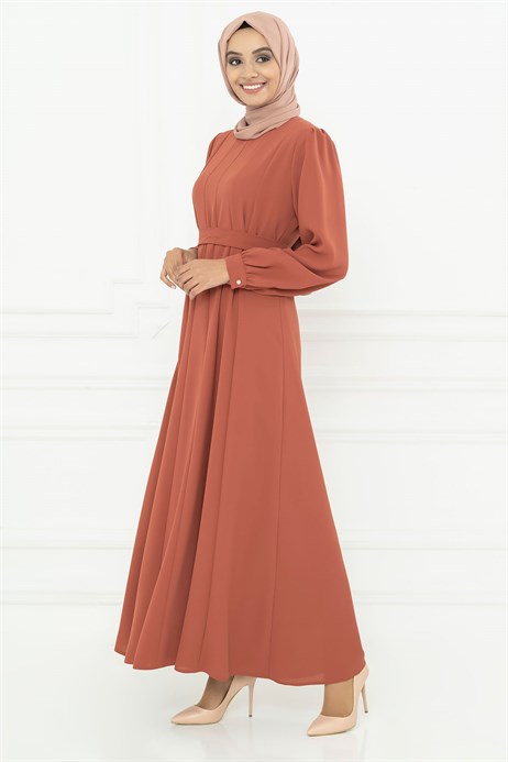Beyza-Cooped Cinnamon Modest Dress 3M5063