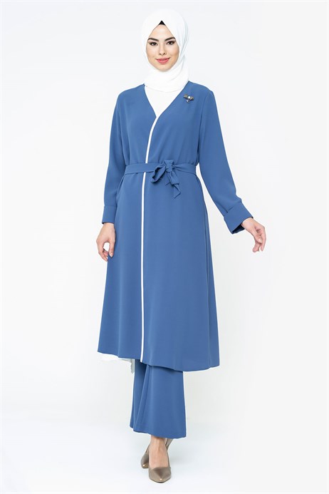 Indigo Suit with Pants with Brooch and Sash