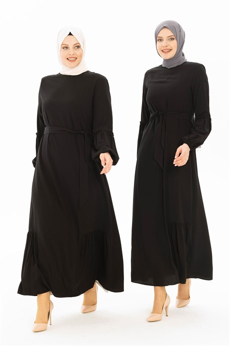 Black Modest Dress with Sash 794-2
