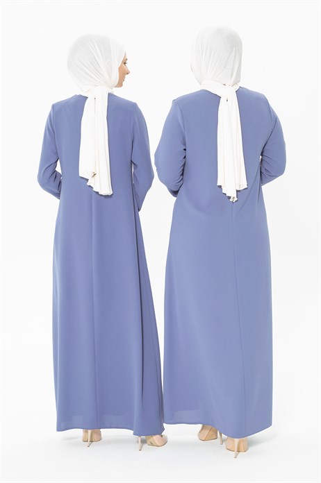 Beyza-Nervür Detaylı Sade Mavi Tesettür Elbise 5278