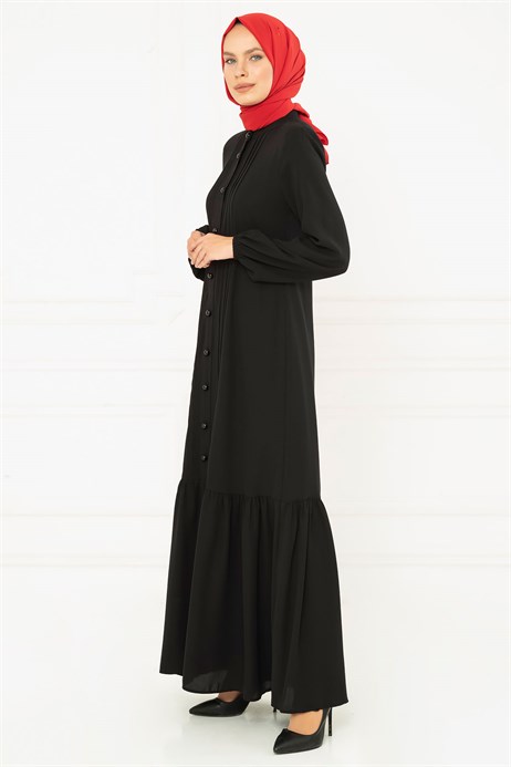 Beyza-Nervür Detaylı Siyah Tesettür Elbise 5147